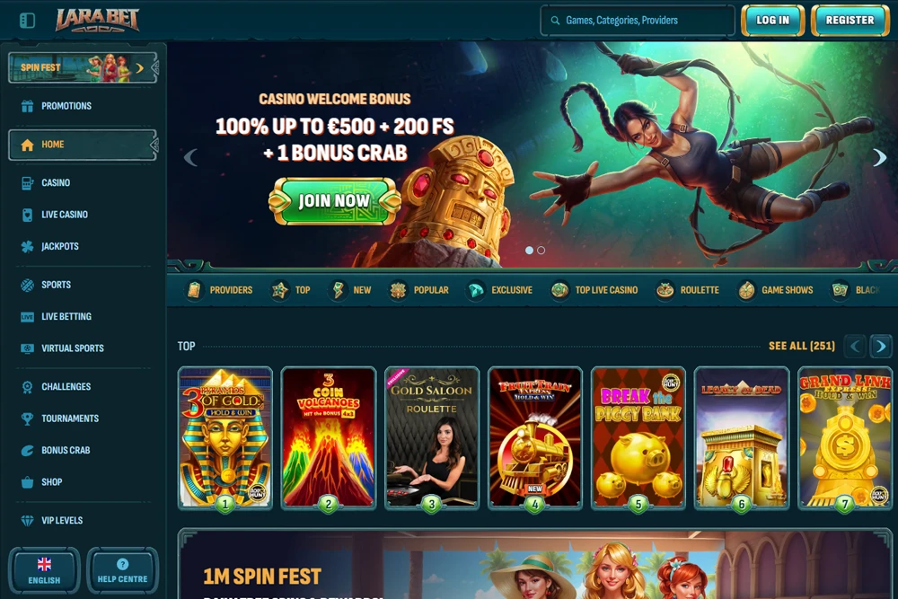 Larabet Online Casino lobby - Play online casino