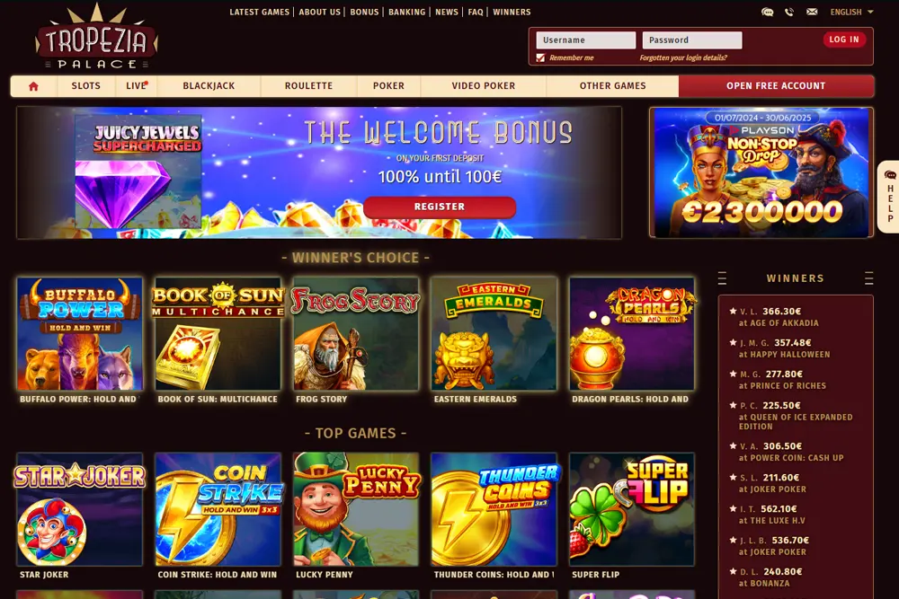 Tropezia Palace Casino lobby: greatest slots for free
