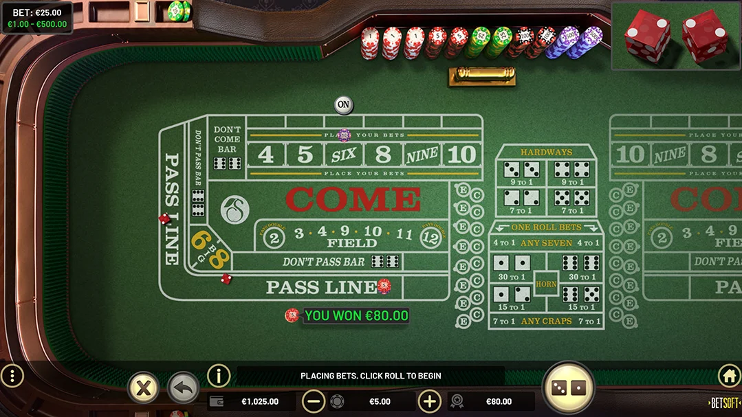 Betsoft Gaming online Craps table casino game
