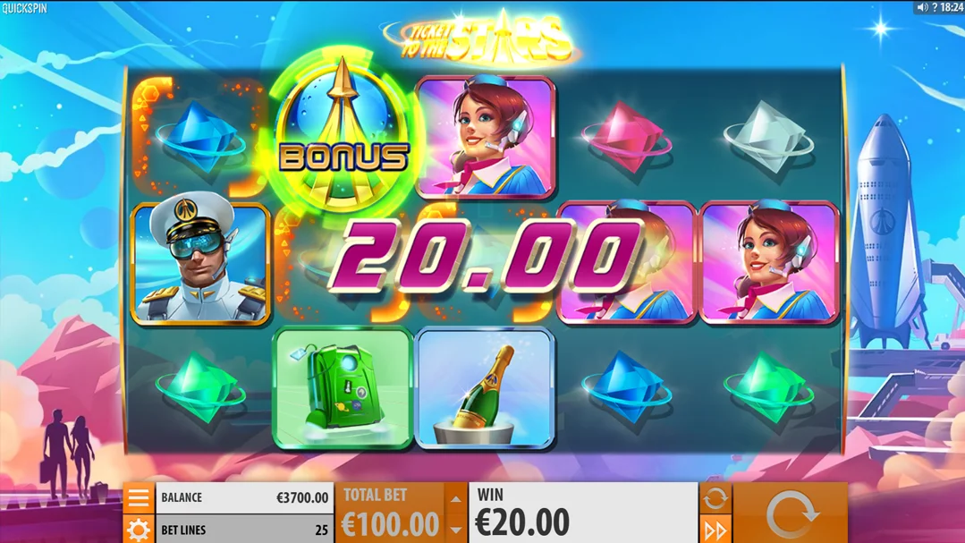 Gameplay online casino slot machine Ticket to the Stars