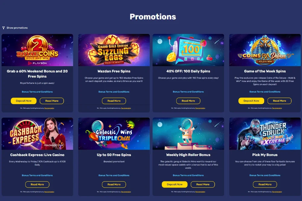 Bonus and Promotions Galactic Wins Online Casino