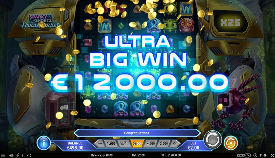 Jackpot and big coins wins on Sparky and Shortz Hidden Joules slot