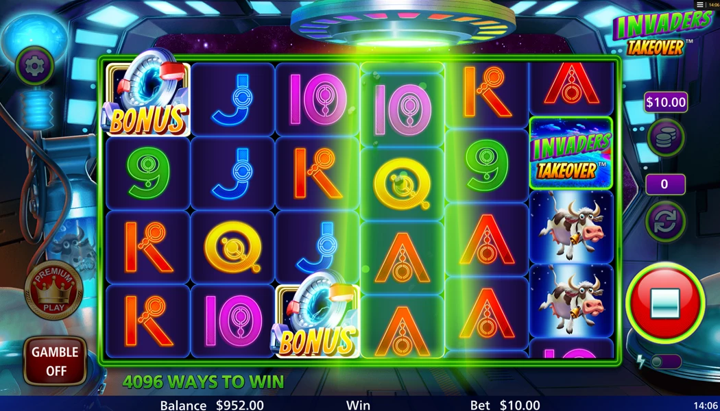 Play and win prizes on the Invader Takeover slot by Light and Wonder