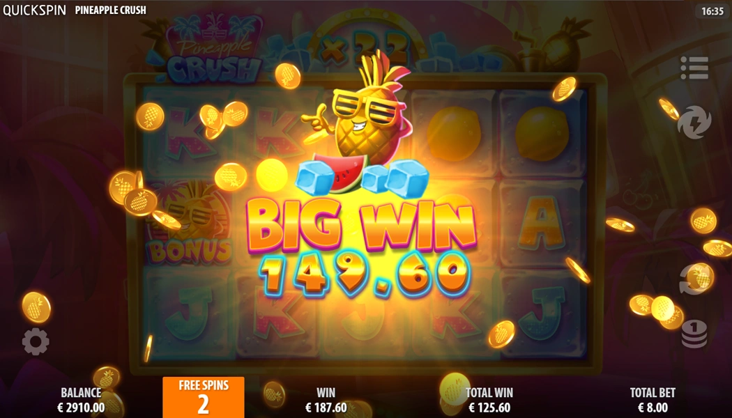 Big Win on the Pineapple Crush Slot by Quickspin