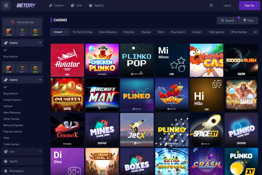 Crash Games selection Betory Crypto Casino