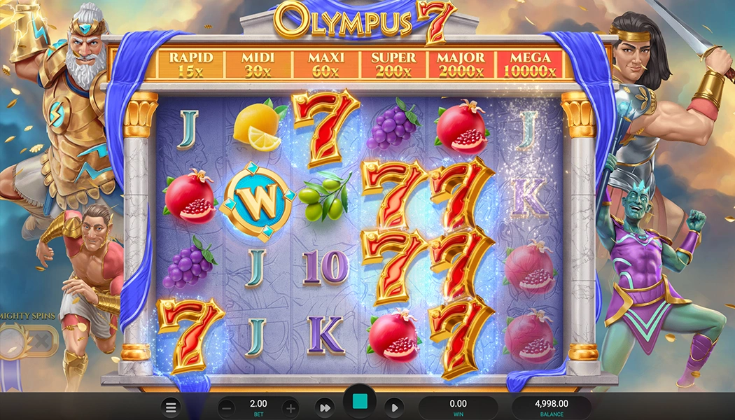 Gameplay Olympus 7's Slot Machine with bonus and jackpots