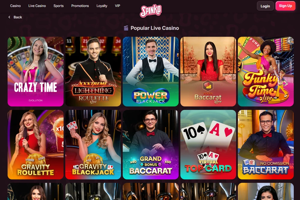 Spinko Casino Live Games: Play with real dealers!