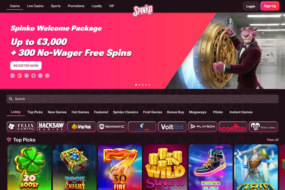 Spinko Casino Homepage: Casino Games, Slots & Bonus