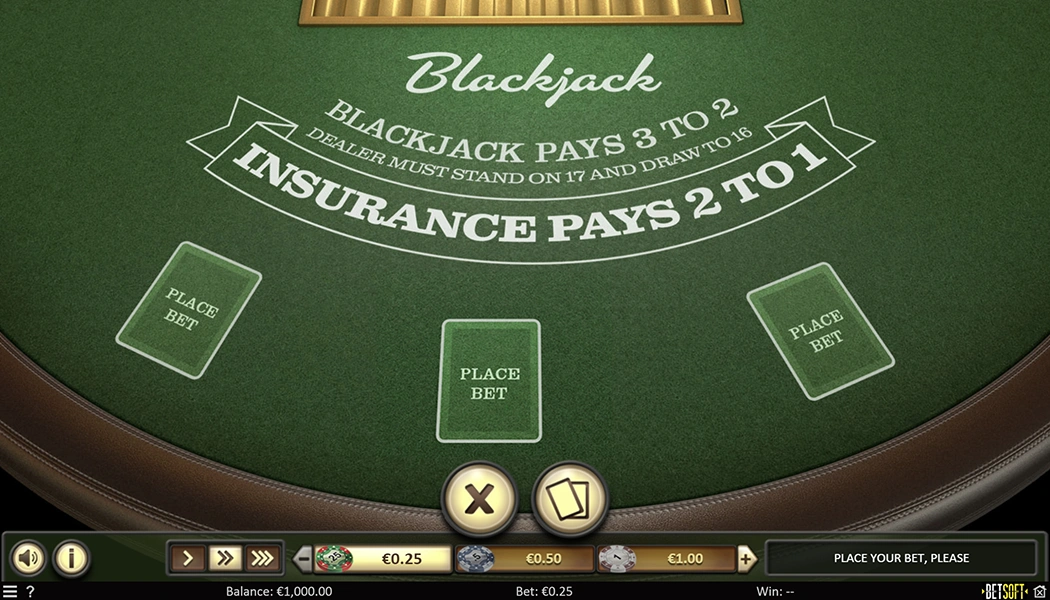 Place bet on the European Blackjack by Betsoft Gaming