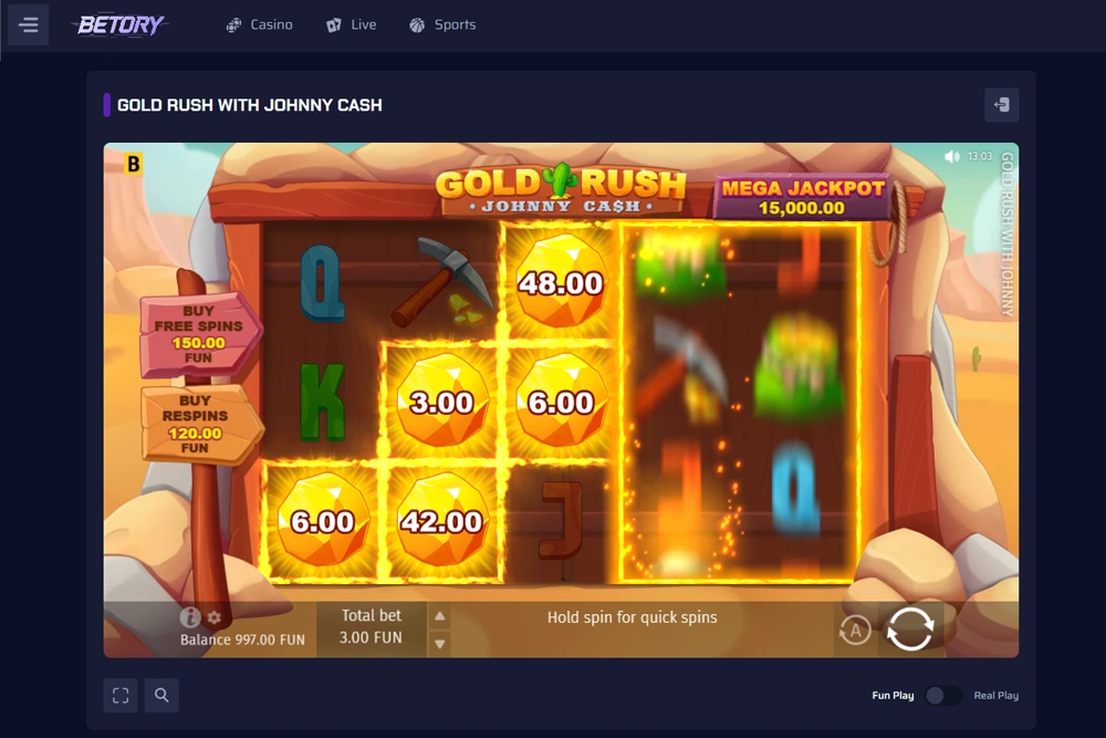 Playing Slot machine on Betory Casino