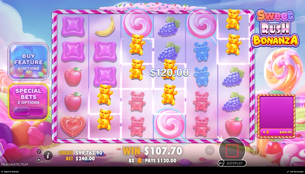 Sweet Rush Bonanza Slot Gameplay: Bonus and features