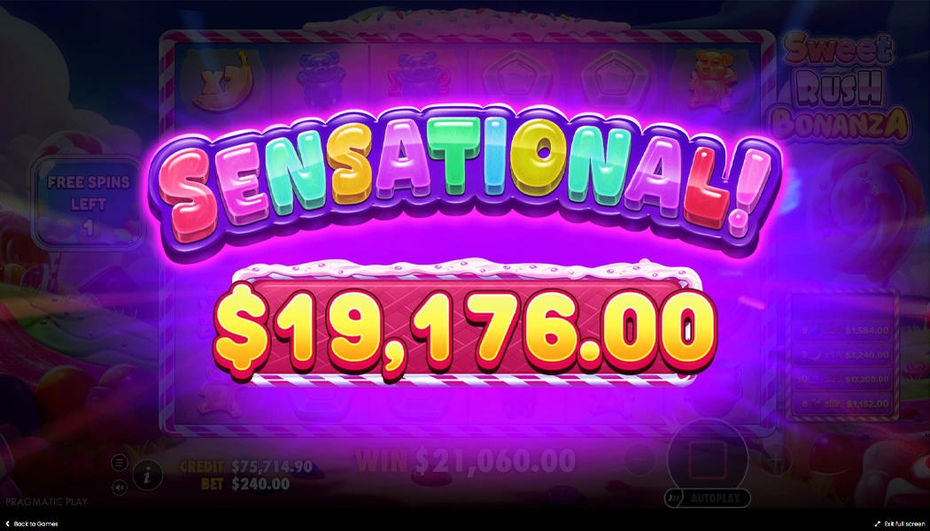 Big Win Free Spins Bonus Slot Sweet Rush Bonanza