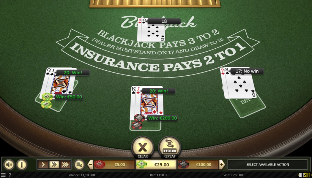 Winning on the European Blackjack Casino Table Game by Betsoft Gaming