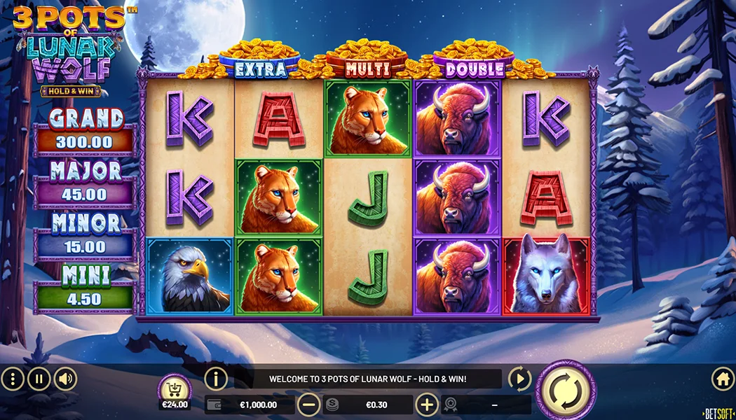 3 Pots of Lunar Wolf Betsoft slot 5x3 wildlife Coin Pot collection