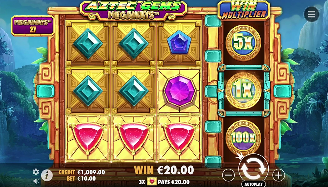Aztec Gems Megaways Pragmatic Play slot 3-reel Aztec multiplier gameplay