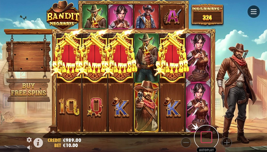 Bandit Megaways Pragmatic Play slot 6-reel Wild West gameplay