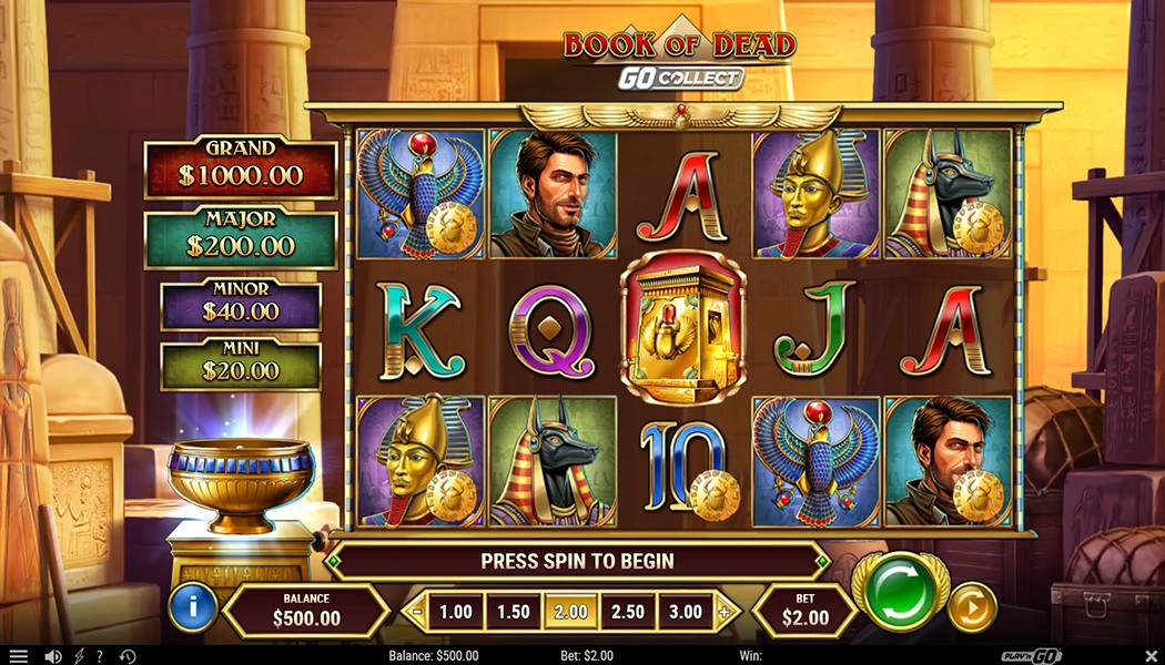 Book of Dead GO Collect Play'n GO slot Egyptian tomb gameplay