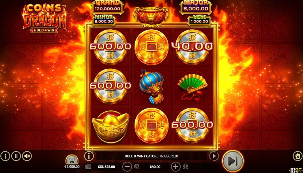 Coins of Dragon Hold and Win Betsoft slot 3x3 Asian dragon gameplay