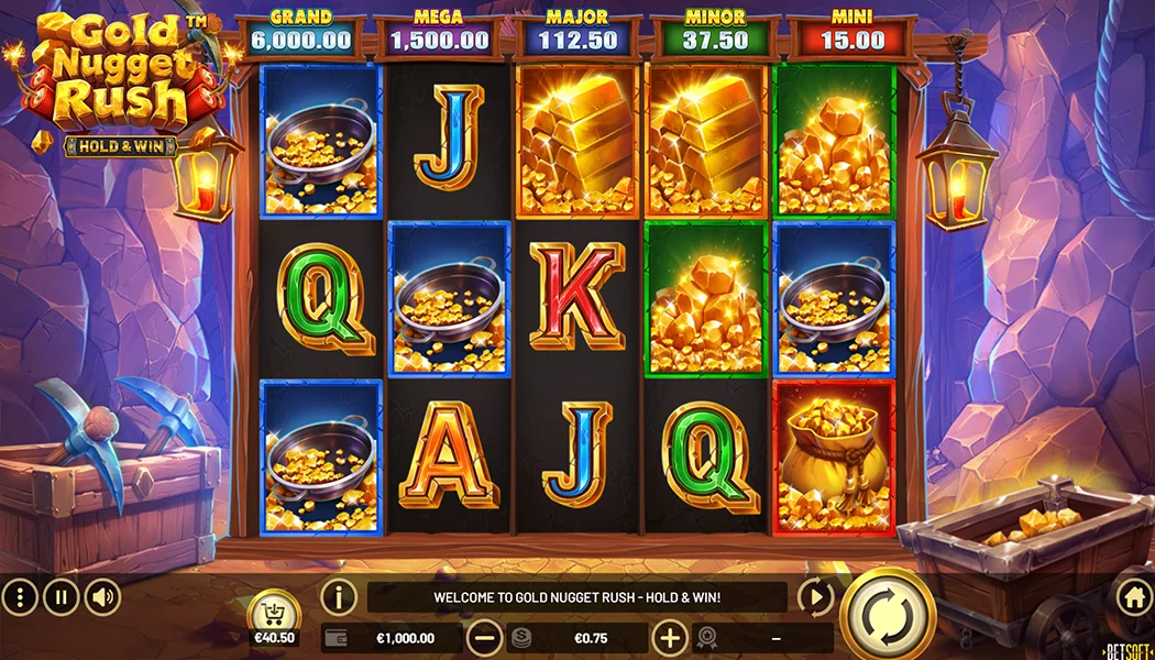 Gold Nugget Rush Hold and Win Betsoft slot 5x3 gold mining gameplay