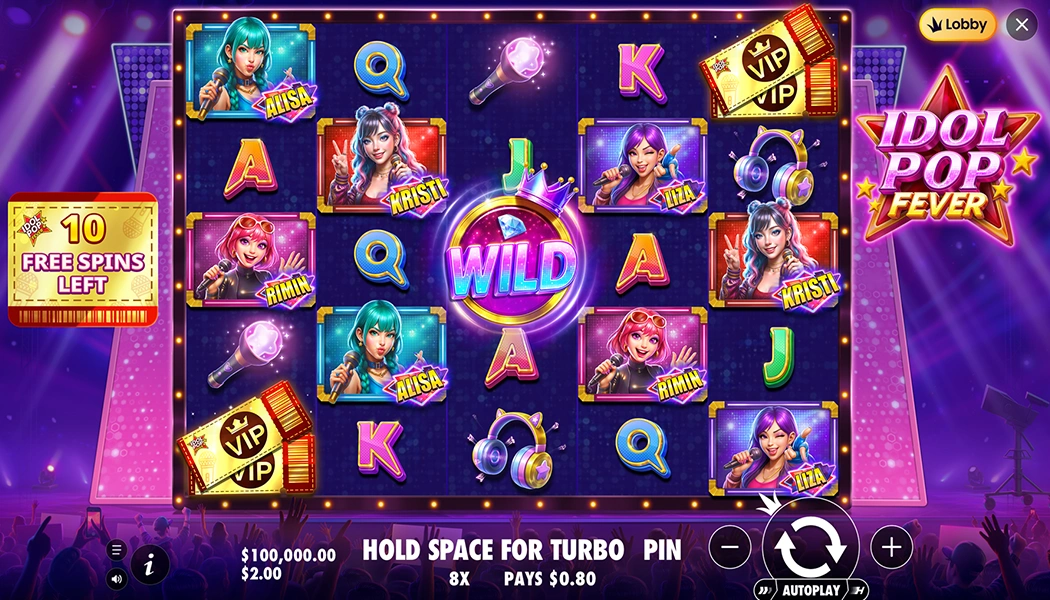 Idol Pop Fever Pragmatic Play slot 5x5 grid K-Pop concert gameplay