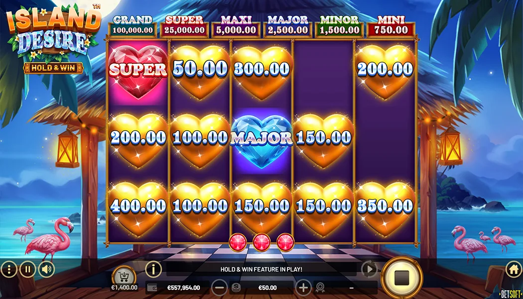 Island Desire Hold and Win Betsoft slot 243 ways tropical gameplay