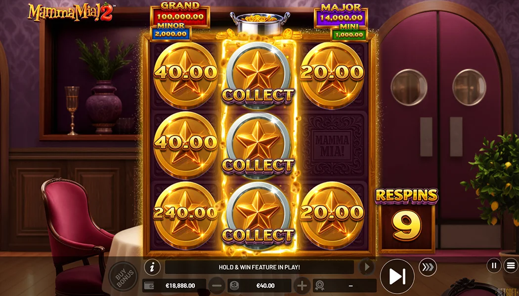 Mamma Mia 2 Hold and Win bonus with Boost and jackpot tiers