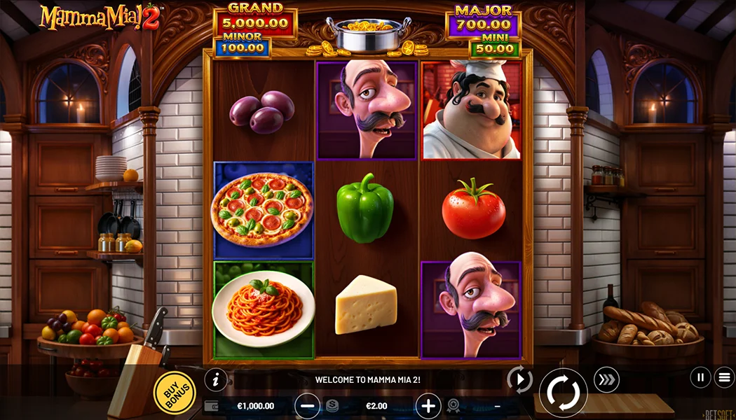 Mamma Mia 2 Betsoft slot 3x3 Italian kitchen gameplay