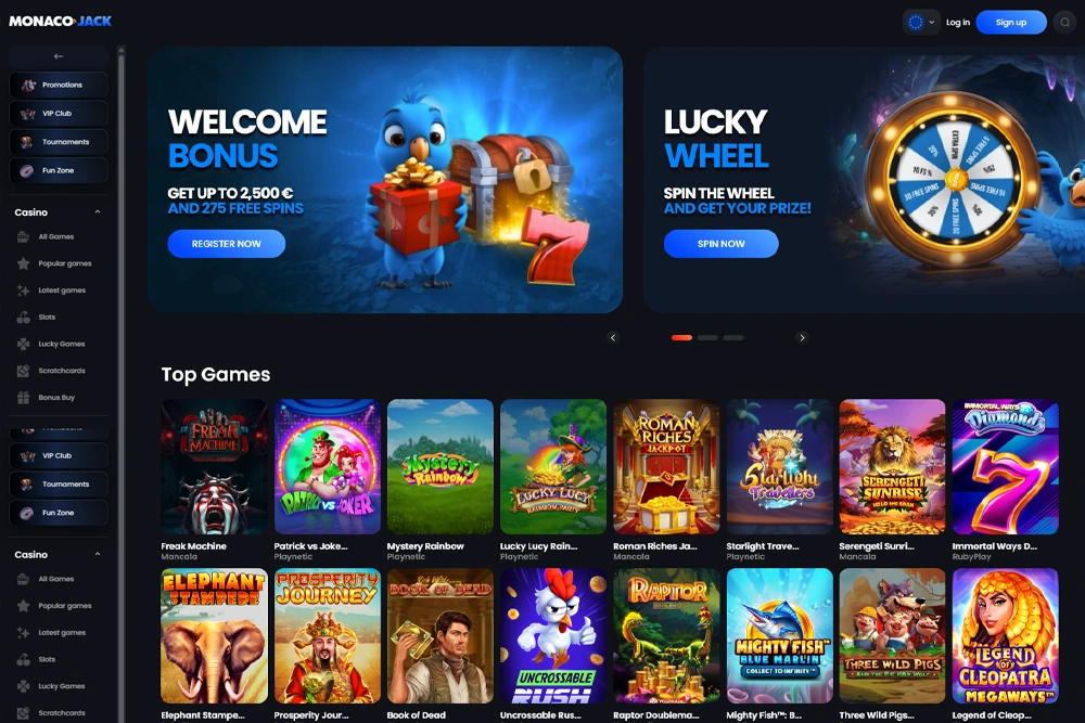 Play on Monacojack Casino: €2500 Welcome Bonus and more than 2300 Casino Games!