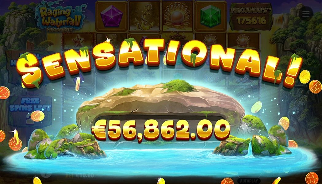 Raging Waterfall Megaways big win 10000x modifier stacking