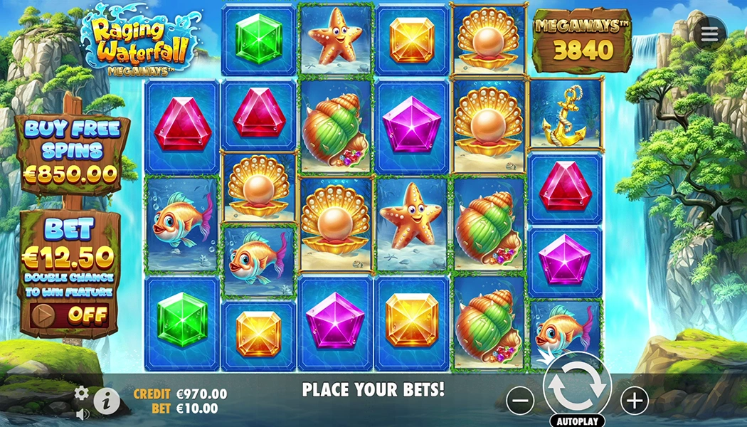 Raging Waterfall Megaways Pragmatic Play slot 6-reel waterfall gameplay