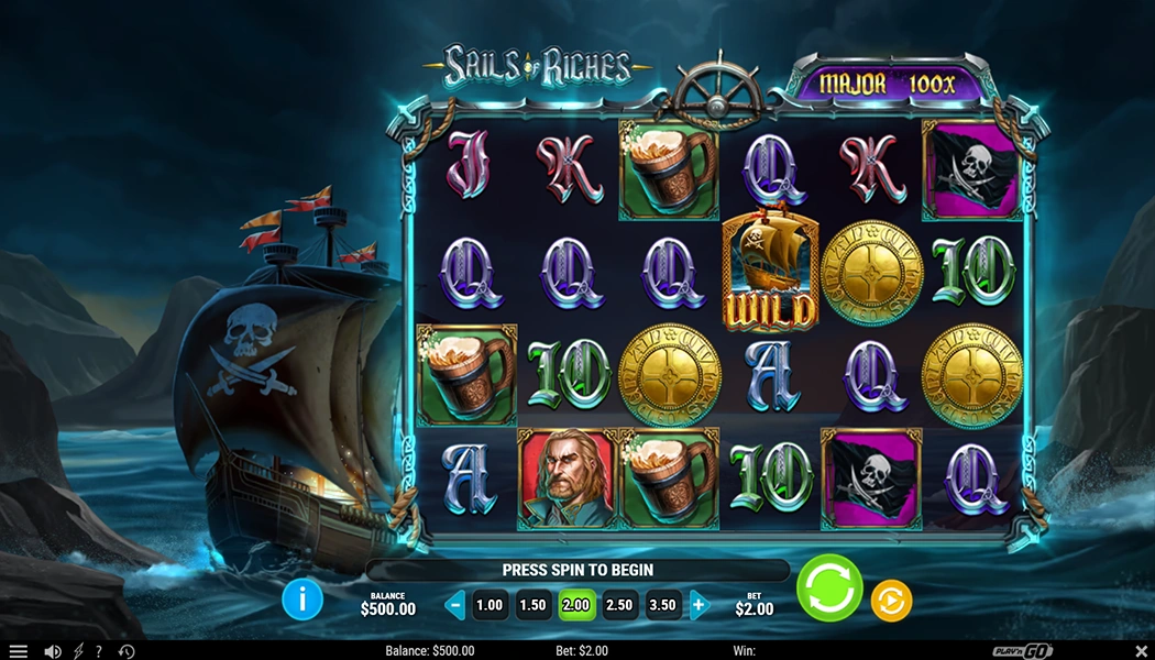 Sails of Riches Play'n GO slot 6x4 grid pirate gameplay