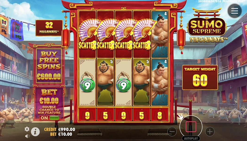 Sumo Supreme Megaways Pragmatic Play slot 5-reel sumo Target Weight gameplay