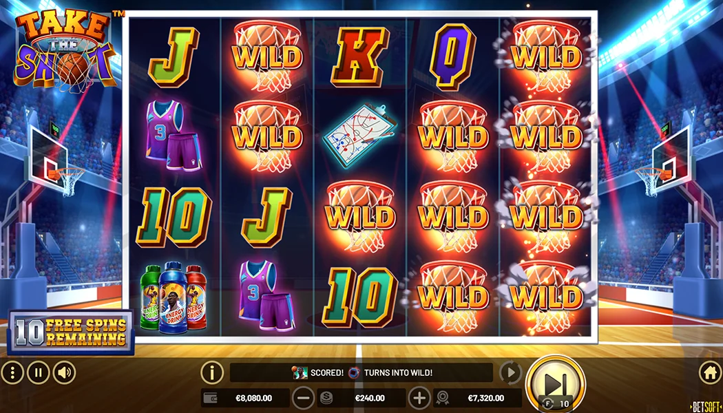 Take the Shot Free Spins mobile Wild symbols basketball arena