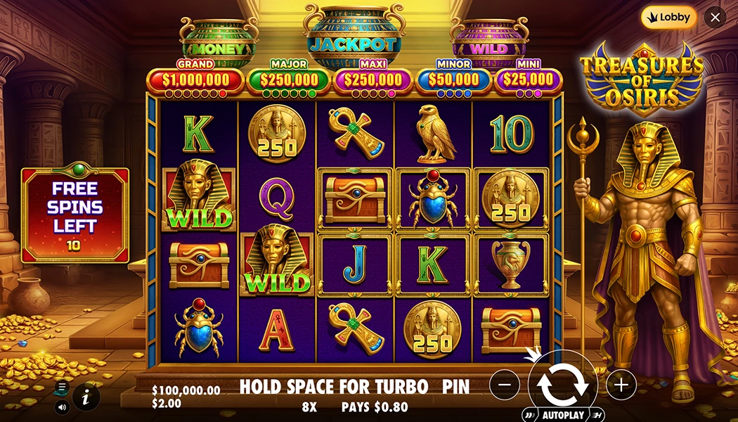 Treasures of Osiris Free Spins highlighted positions modifiers bonus