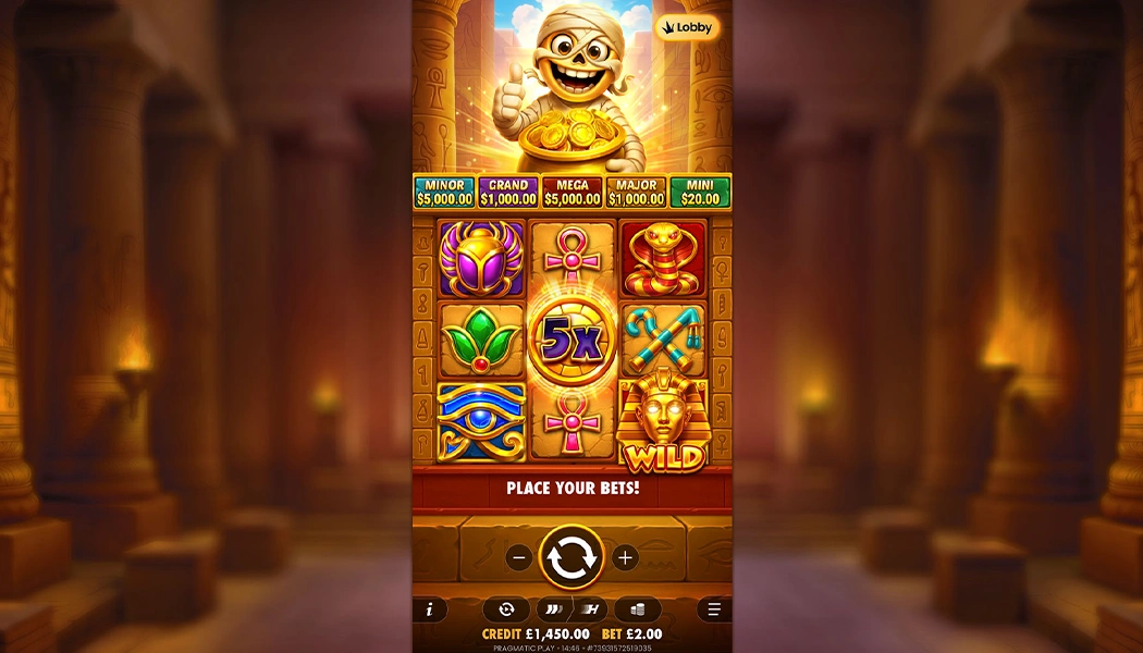 Tut's Treasure Tower Fat Panda 3x3 grid Egyptian slot gameplay