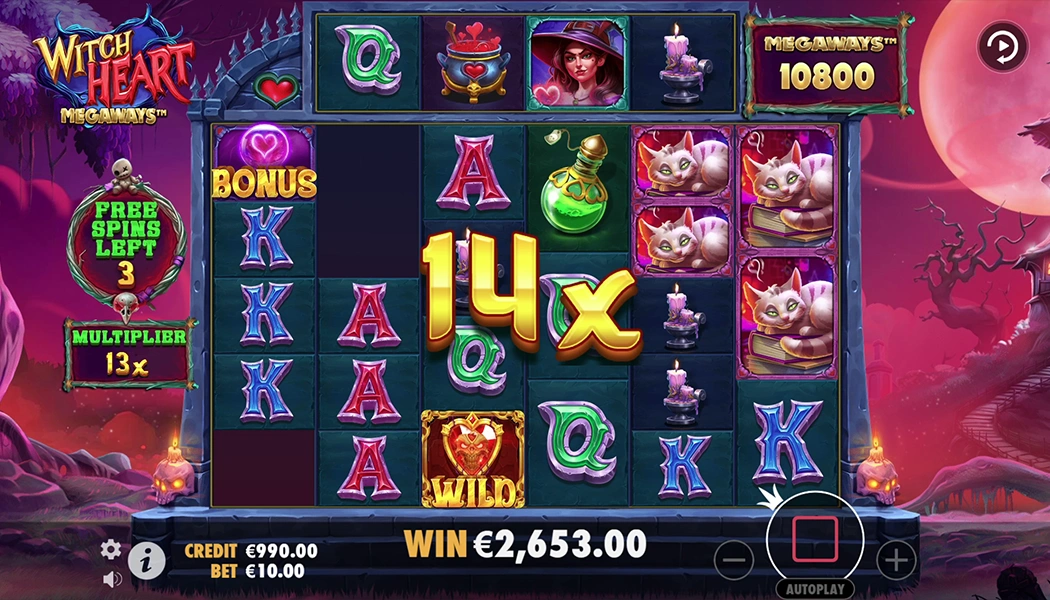 Witch Heart Megaways Pragmatic Play slot 6-reel Megaways grid gameplay
