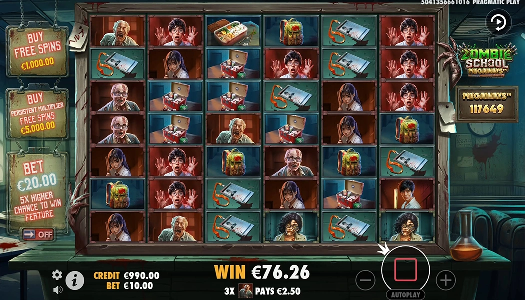 Zombie School Megaways Pragmatic Play slot 6-reel zombie horror gameplay