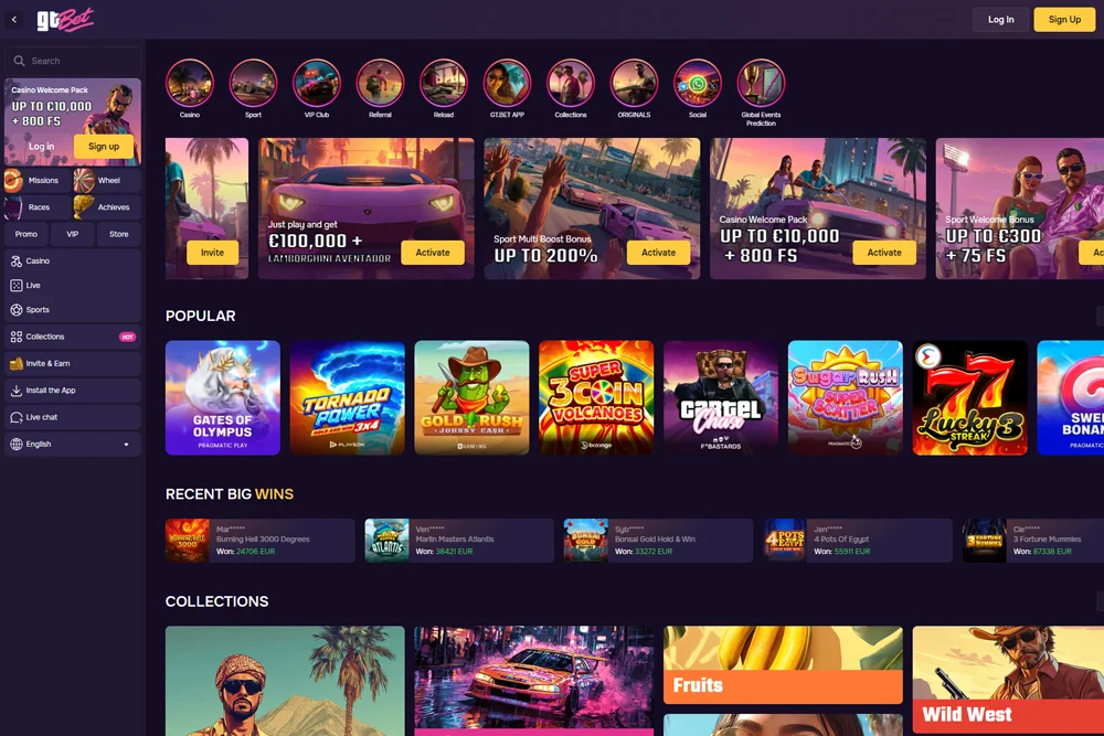 GT.bet Casino Homepage: Casino Games, Slots, Live Casino & Sportsbook