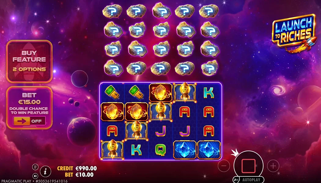 Launch to Riches Free Spins 5x7 asteroid field rocket fire prizes