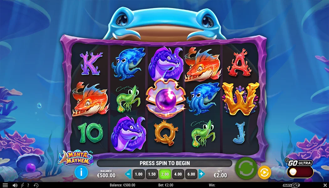 Manta Mayhem Play'n GO slot 5x3 underwater manta ray gameplay