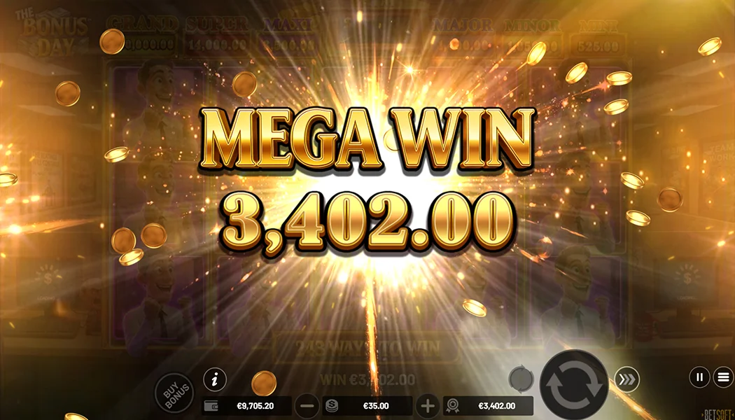 The Bonus Day big win Grand jackpot expanded grid corporate celebration
