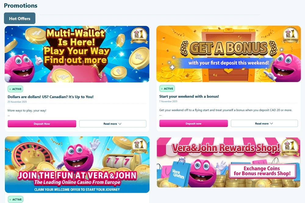 Vera&John Casino Bonus and Promotions