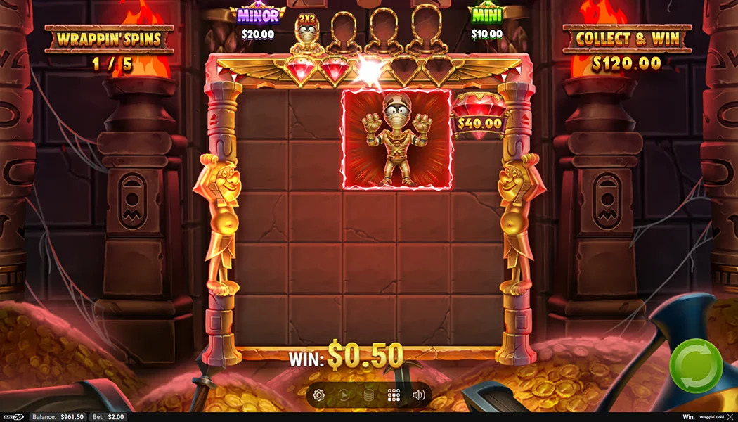 Wrappin Gold Collect and Win expanding Mummy 5x5 grid coins
